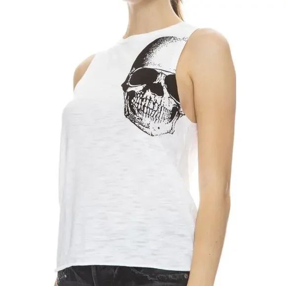 Skull Cashmere Muscle Tank with Skull Print in White size Small - Picture 3 of 9